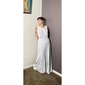 Vintage 1930's-40's White Striped Jersey Nightgown Maxi Van Raalte Stryps M/L